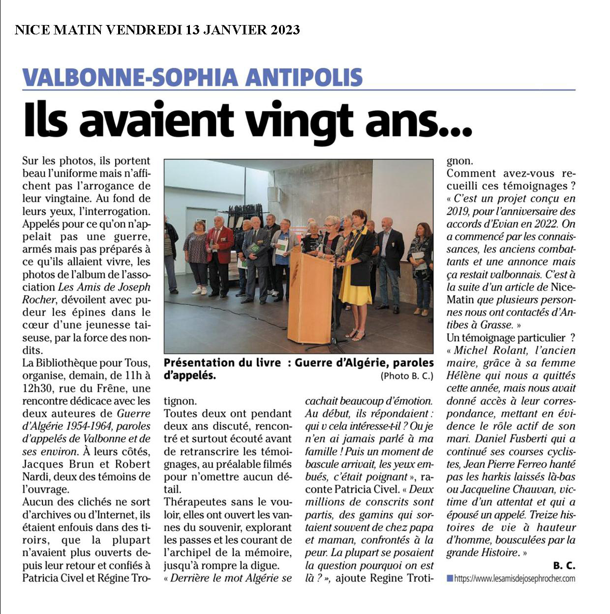 Article de presse : livre Paroles d&rsquo;appelés