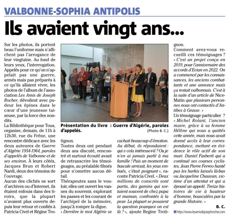 Article de presse : livre Paroles d&rsquo;appelés
